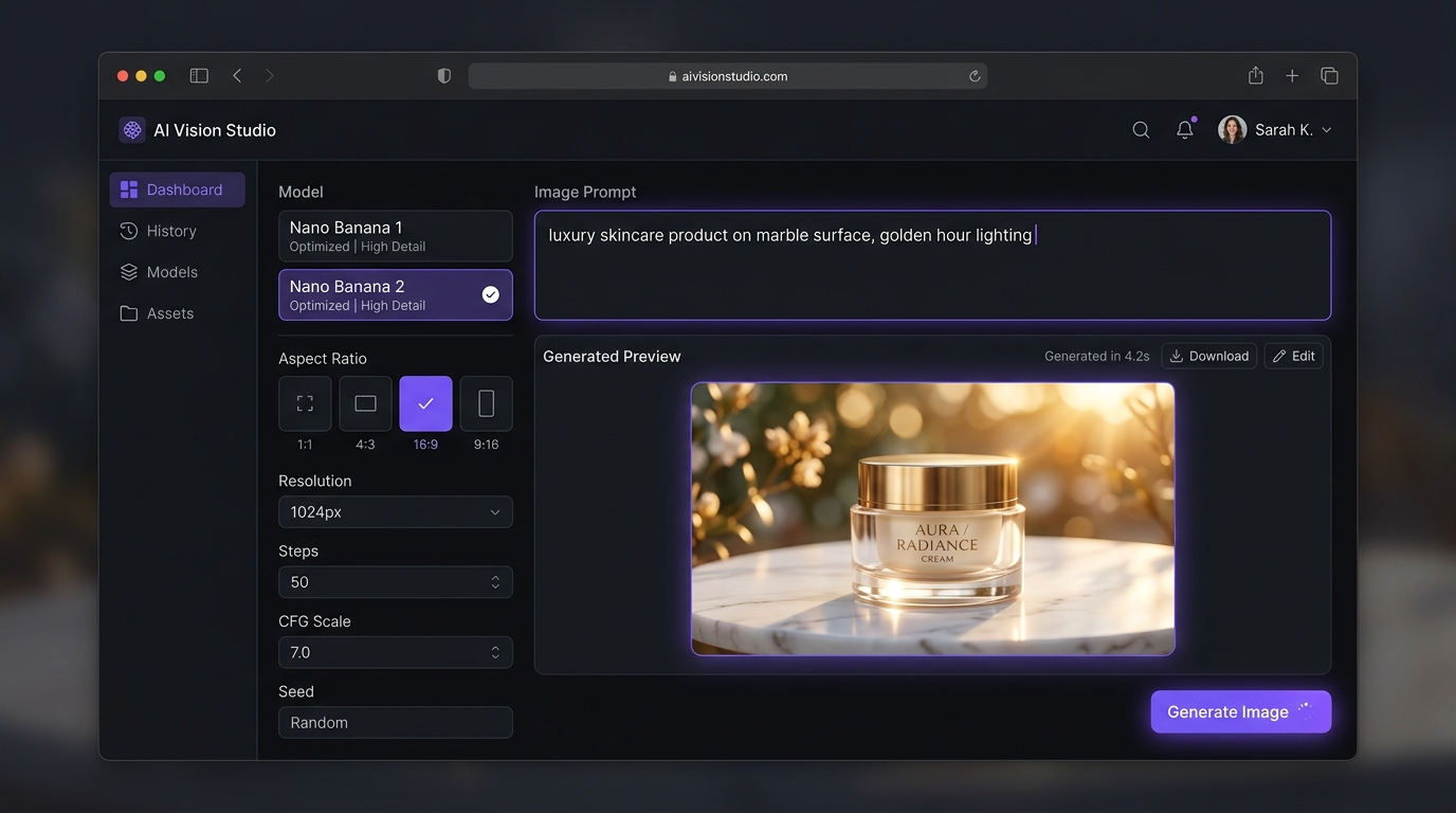 Kubeez image generation dashboard with Nano Banana 2 model selected